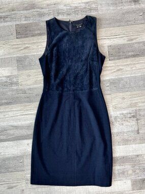 Theory Navy Lambskin Leather Sleeveless Pencil Dress Size 2 J14